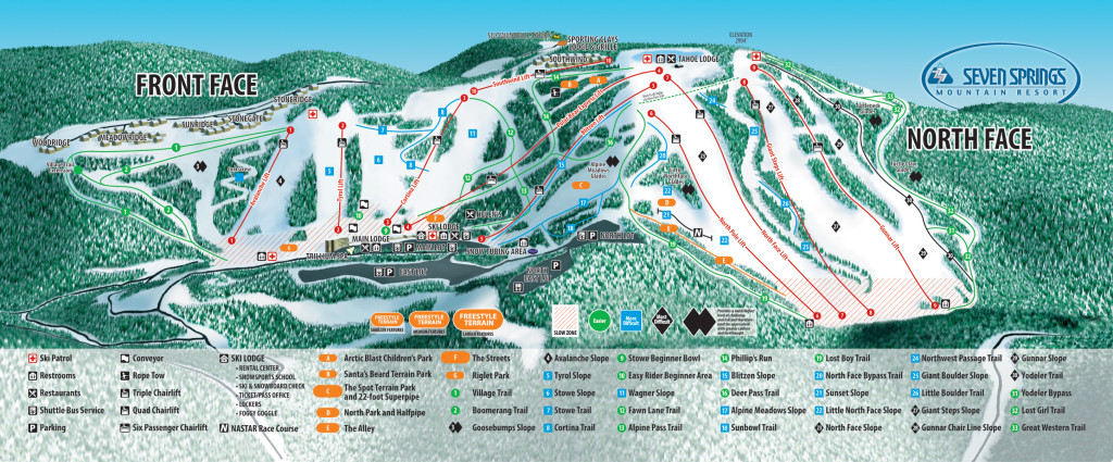 Seven Springs Mountain Resort Trail Map.